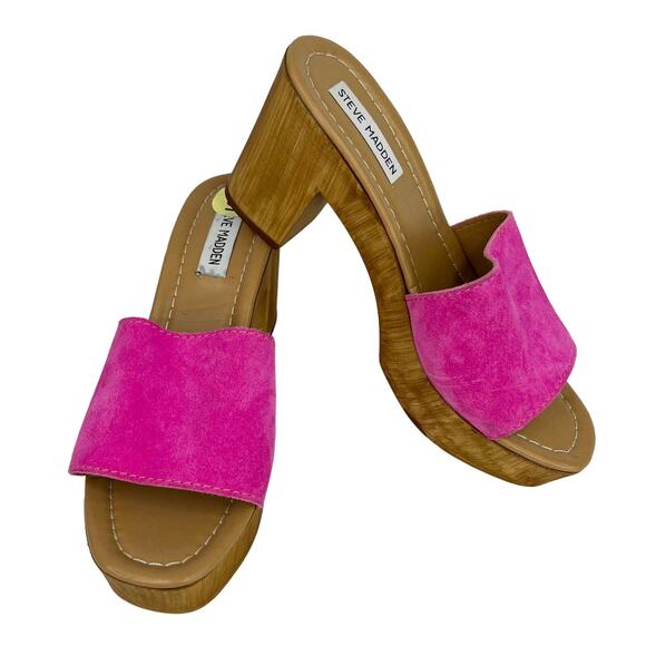 Steve Madden Neon Pink Block Heels Slides Sandals 9 Platform y2k - Picture 1 of 10